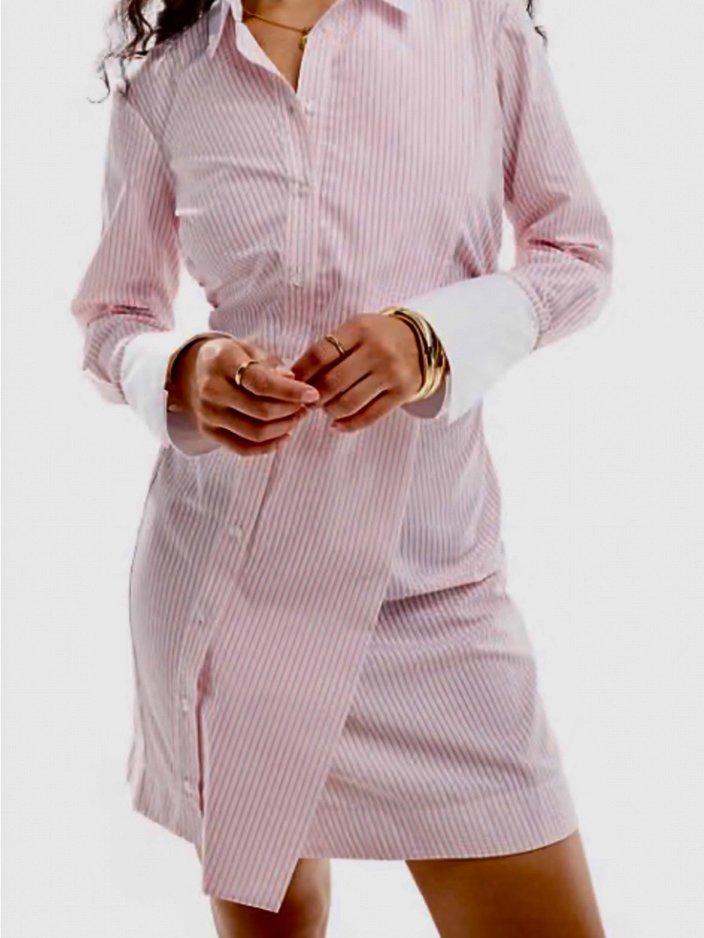 ASOS Pink Striped Long Sleeve Shirt Dress with White Cuffs